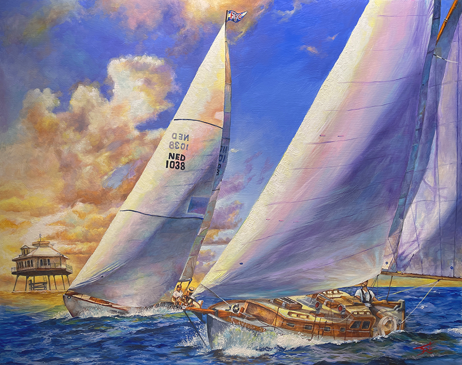 FYC sailboats racing - 30x24 oil painting on beech panel - Available