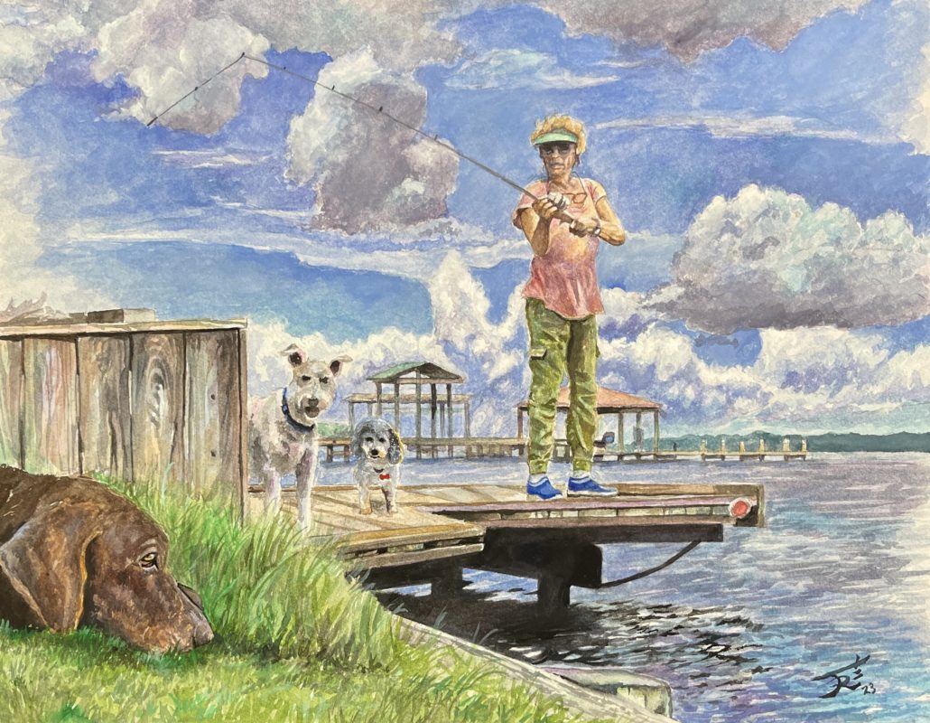 Mother fishing - 11x14 - watercolor